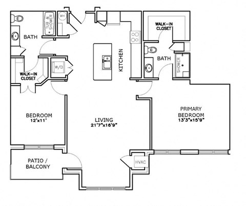 Floor plan for 2 beds, 2 baths, 1203 sqft